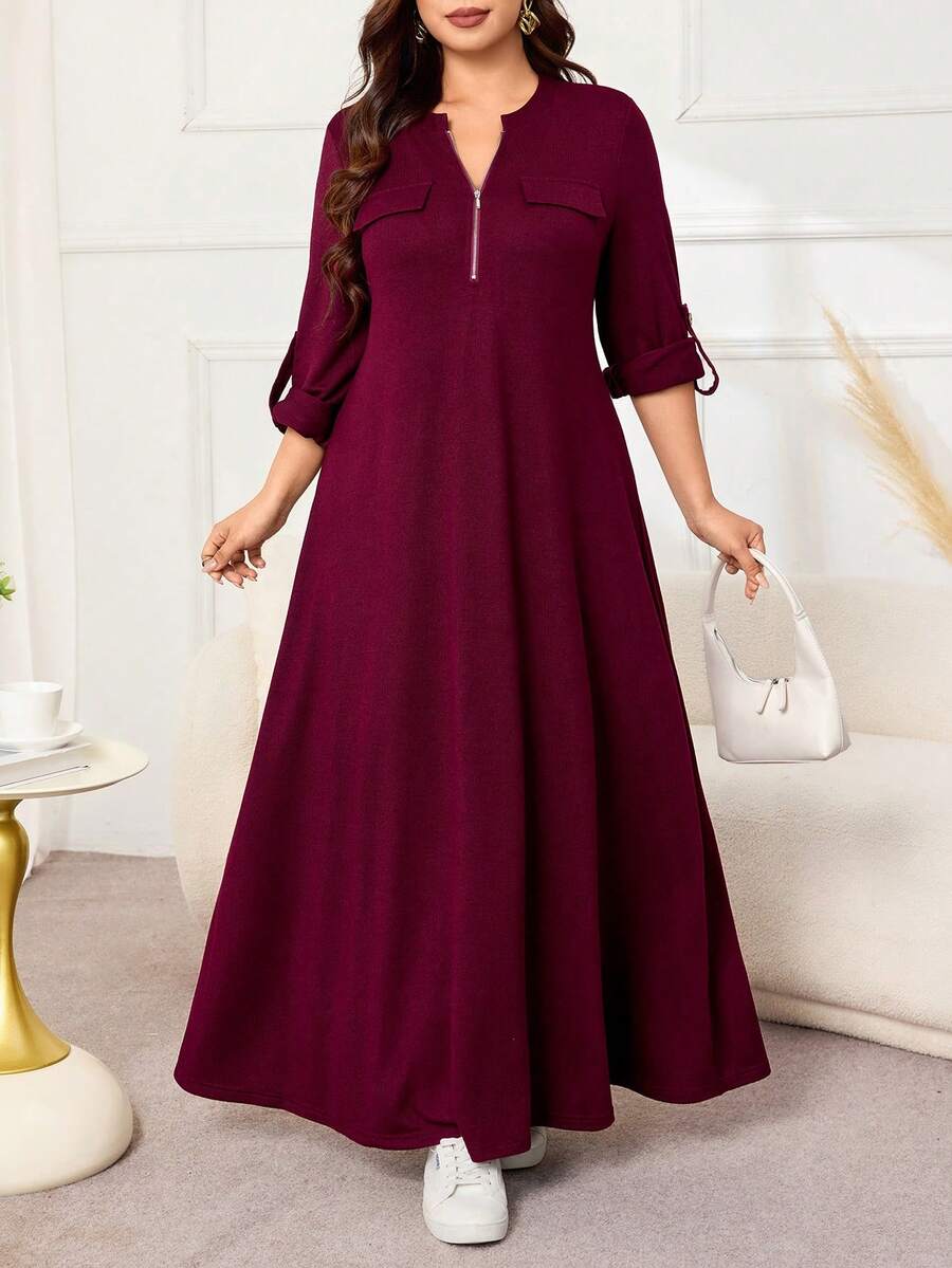Lacomfia Women's Front Zipper Long Sleeve Loose Comfortable Casual Home Wear Elegant Solid Color Spring Autumn Plus Size Dress