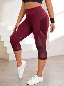 SHEIN Rhythm Era Plus Size Sports Capris - Burgundy - View 3