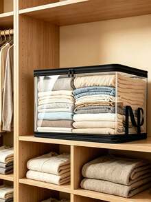 4-Piece Set Of Transparent Storage Bags With Black Trim, Featuring Dual Handles For Easy Portability And Packing; Dust-Proof And Moisture-Resistant Organization Bags With Large Capacity, Durability, And Foldable Design For Convenient Storage - Clear - View 4