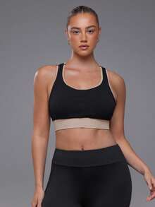 Voyena Women's Plus Size Colorblock Casual Daily Sports Bra - Black - View 6