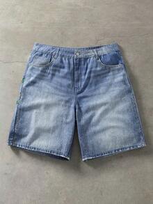 ROMWE MEN Anime Men's Plus Size Button Pocket Back Cartoon Character Print Denim Shorts - Blue - View 2
