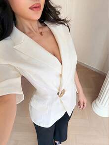 Modelyn 新款復古收腰優雅日常通勤百搭中袖短袖西裝外套 - 杏色 - 查看 3