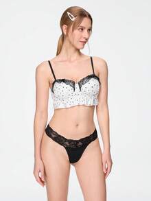 Bonmuse 1pc Women Lace Splicing Seamless Panties - Black - View 1