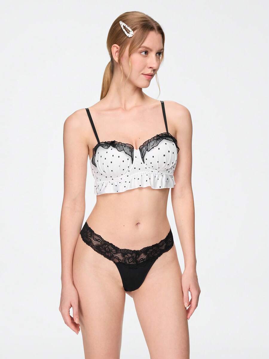 Bonmuse 1pc Women Lace Splicing Seamless Panties - Black - View 1