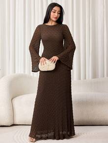 Veilorie Women's Solid Color Casual Party Arab Style Extra Long Dress - Coffee Brown - View 7