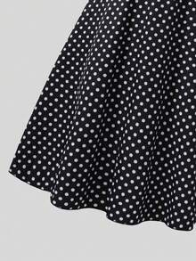 SHEIN 2件組女款青少年韓系溫柔風校園休閒通勤春秋套裝，前綁帶針織開襟衫搭配波點細肩帶中長洋裝 - 黑與白 - 查看 5