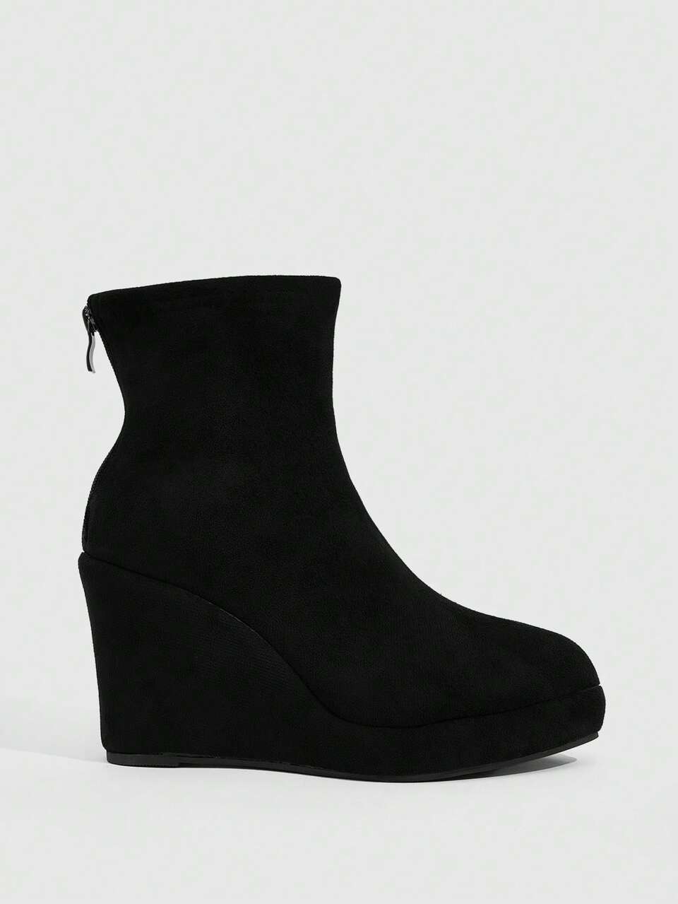 CUCCOO SZL Women Shoes Black Suede Wedge Heel Thick Bottom Side Zip Women's And Ankle Boots Comfortable Elastic Stylish Sexy Simple Banquet Party Boots Women's B