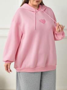 SHEIN CURVE+ 大尺碼女款休閒極簡美式復古字母印花圖案連帽長袖寬鬆衛衣 秋季 - 粉色 - 查看 7