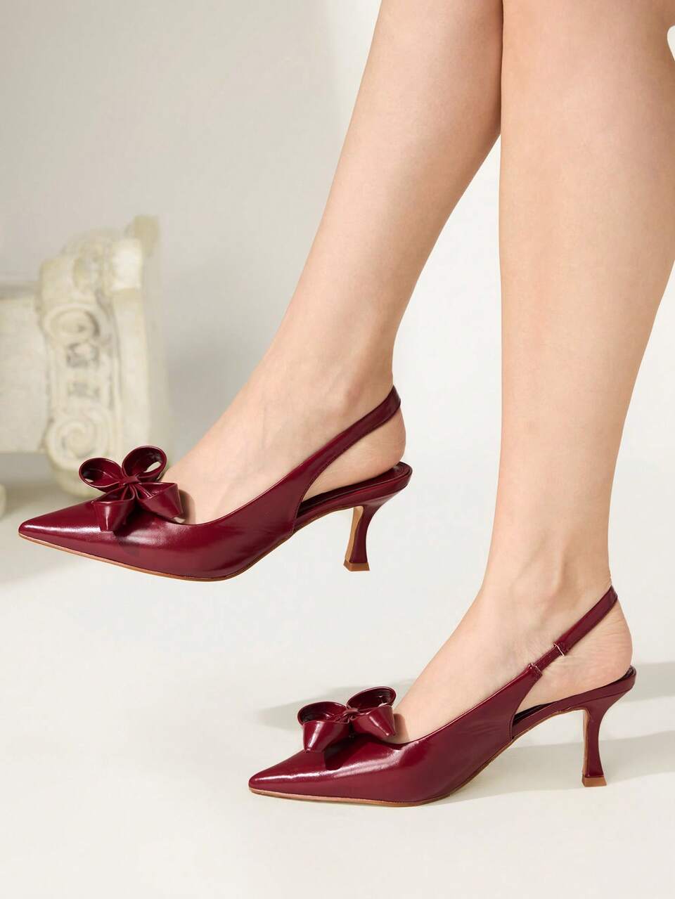 CUCCOO CHICEST Women's New French Style Bow Stiletto Pumps, Burgundy Versatile Elegant Fashion Fairy Style Sandals Fall Shoes