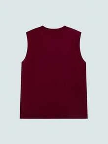 Modcrash Men's Minimalist Printed Sleeveless Tank Top, Suitable For Everyday Wear - Burgundy - View 4
