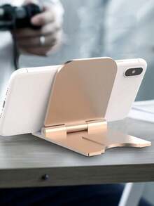 Zazumi 1pc Foldable Cell Phone Stand, Plastic Alloy‑Like Surface, Multi‑Angle Adjustable Bracket, Desktop Accessory For Device Support, Modern, Boho, Aesthetic, Bedroom, Perfect Gift, Living Room, Housewarming Gift, Apartment Friendly, Minimalist, Shelf Decor - Multicolor - View 1