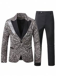 Manfinity AFTRDRK Men's Long-Sleeve Leopard Print Luxury Party Evening Suit Tailcoat Jacket For Banquets - Multicolor - View 3