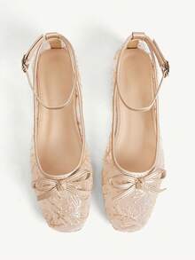 CUCCOO CHICEST Women Shoes Mesh Sequined Bow, Round Toe, Flat Bottom, Low Heel, Elegant Temperament Style, Mesh + Synthetic Leather, Champagne Gold, Mary Jane Sing - Champagne - View 3