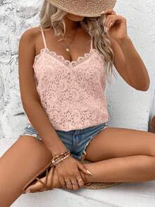 SHEIN LUNE CURVE Plus-Size Knitted Casual Summer Halter Tops And Vests - Pink - View 3