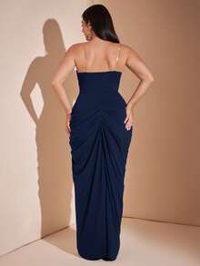 SHEIN BAE CURVE 大尺碼女款黑色長開衩優雅洋裝 - 藏蓝色 - 查看 7