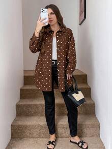 SHEIN LUNE Kemeja Kasual Serbaguna Motif Polkadot Ukuran Besar untuk Wanita, Cocok untuk Aktivitas Sehari-hari - MultiWarna - View 5