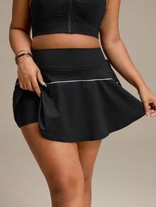 Slayform Women's Plus Size Colorblock Casual Daily Travel Sports Skort - Black - View 4