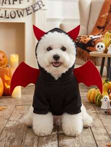 PETSIN 1pc Small Bat With Horns And Wings Cosplay Pet Hoodie Black Thick Soft Pet Anti Shedding Pet Clothing - Multicolor - View 1