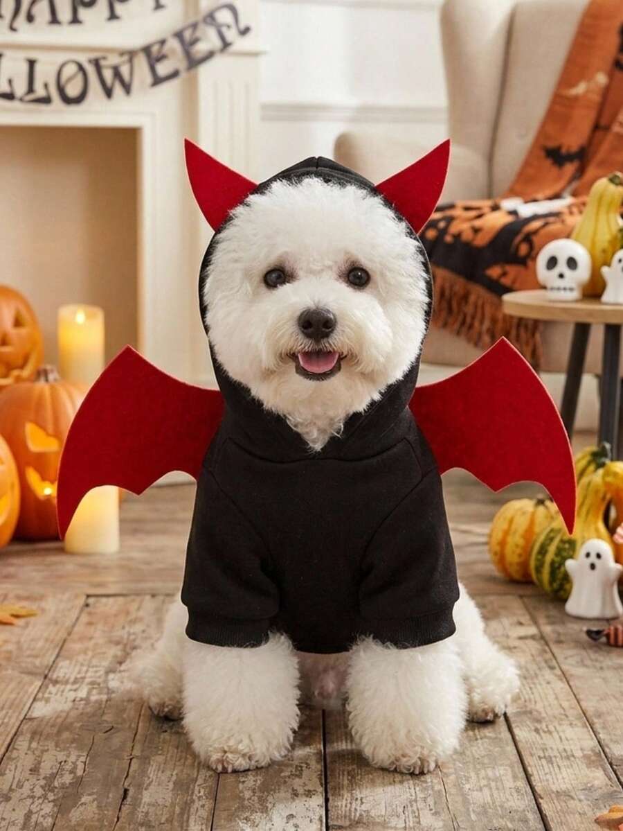 PETSIN 1pc Small Bat With Horns And Wings Cosplay Pet Hoodie Black Thick Soft Pet Anti Shedding Pet Clothing - Multicolor - View 1