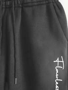 SHEIN Cottnline Men Letter Graphic Sweatshirt & Sweatpants - Dark Grey - View 5