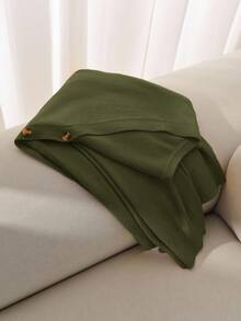 CosyJoli Women's Plus Size Solid Color Basic Cardigan, Casual Loose Button-Up Long Sleeve Top In Fall/Winter - Green - View 5