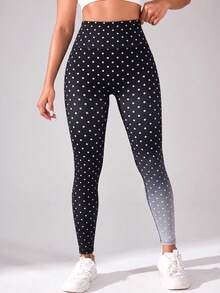 Velisys Velisys New Summer Women's High Waist Slim Fit Polka Dot Gradient Print Sports Leggings - Multicolor - View 4