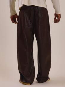 Musero Baggy Fit Carpenter Coated Brown Denim Jeans Back P.U Branded Patch Waistband With Belt Loops Spring Summer Essentials - Brown - View 4
