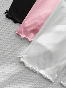 SHEIN LMoss 青少年女孩多件裝純色針織騎行緊身褲 - 彩色 - 查看 5