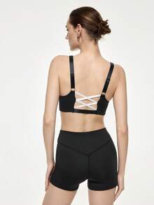 Bralution 2pcs Black Front Zipper Backless Criss-Cross Padded Shaping Easy On/Off Sports Bra Set For Women - Black - View 4