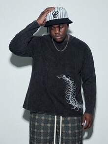 Modcrash Vintage Poster Design Plus Size Washable Long Sleeve T-Shirt For Men - Black - View 5