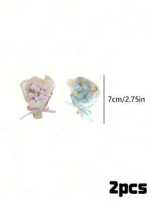 2 bó hoa giả mini bọc ren, bó hoa giả nhỏ xíu kèm nơ ruy băng, hoa giả trang trí dễ thương, quà tặng đám cưới, trang trí bàn làm việc tại nhà, đạo cụ chụp ảnh và dự án thủ công DIY - Nhiều màu - Xem 9
