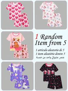 隨機發貨 2/5 套青少年女孩可愛睡衣套裝，粉色短袖居家服，獨角獸愛心圖案印花，柔軟貼身睡眠夜衣 - 白色 - 查看 3