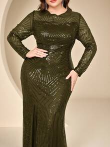 Coutiva Plus Size Sequin Formal Evening Gown - Army Green - View 1