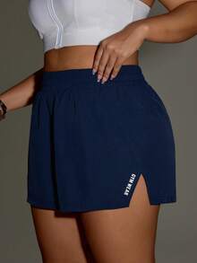 SHEIN Unity Quần short thể thao size lớn màu xanh navy có túi trong, phong cách thể thao thường ngày cho phòng gym mùa hè - Màu xanh hải quân - Xem 1