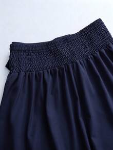 Rometta Plus Size Women's Casual Solid Color Long Skirt, Versatile For Daily Work - Navy Blue - View 3