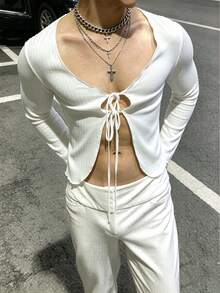 Manfinity Dauomo Men's Solid Color Casual Versatile Daily Wear T-Shirt - White - View 2
