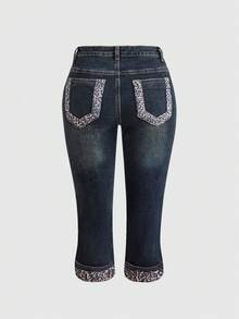 ROMWE J-Fashion Y2K Low Waist Retro Leopard Print Faux Fur Patchwork Denim Capris - Black - View 2
