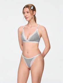 Bonmuse 2 件浪漫蕾丝露背文胸套装 - 灰色 - 查看 5