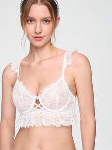 Bonmuse Conjunto de lencería de encaje para mujer 2 piezas - Blanco - Ver 5