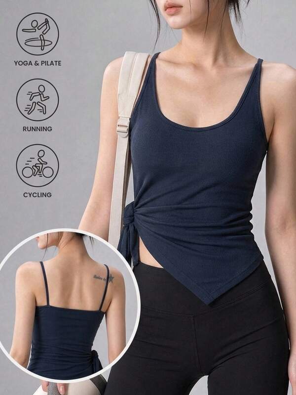 DAZY Summer Korean Style Lace-Up Knot Camisole Blue Short Top Casual Vacation Outdoor Streetwear Slim Fit Women's Sports Tank Top
