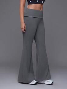 Voyena Women's Plus Size Solid Color Flare Leg Sports Pants - Dark Grey - View 7