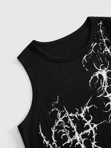 ROMWE MEN Street Life Men's Gothic Pattern Crew Neck Casual Daily Top - Black - View 5