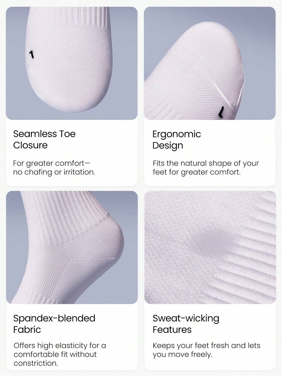 3 Pairs Soft Comfort Training Workout Running Ventilated Mesh Seamless Toe Construction Arch Support Crew Socks