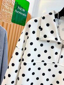 INAWLY Women's Polka Dot Casual Versatile Everyday Long Sleeve Sweatshirt - White - View 4