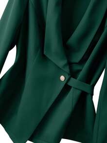 SHEIN Clasi 大码女式褶皱腰部亮片百褶裙两件套，派对宴会服装 - 墨綠色 - 查看 3