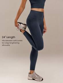 GLOWMODE FeatherFit™ Twist & Sculpt Matching Set With Twist-Back Sports Bra With Removable Cups & 24" High Rise Leggings Yoga Pilates Studio Active - Iron Gray - View 7