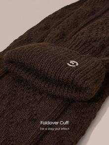 GLOWMODE SoftWarm Knit Cozy Cable Slouch Socks With Foldover Cuff & Flare Calf-Length Design Studio Pilates Yoga Daily Casual - dark brown - View 4