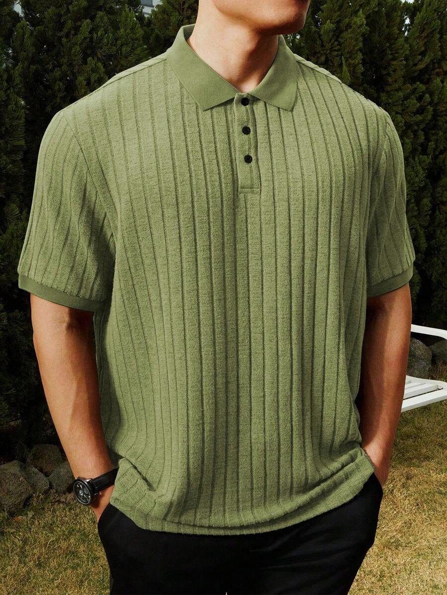 Manfinity Homme Men's Plus Size Button Half-Placket Short Sleeve Polo Shirt - Mint Green - View 1