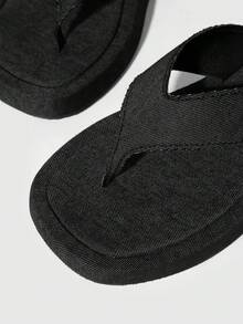 HighSole Spring And Summer New Wide Version Design Open Toe Thick Bottom Heightening Minimalist Sandals - denim black - View 4