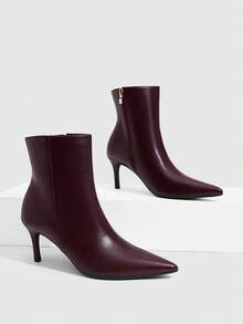 Daringsoles Women's Pointed Toe Stiletto Heel Ankle Boots, 2026 Autumn/Winter New Burgundy Soft Leather, Versatile For Shopping, Commuting, Dating Fall Shoes - Burgundy - View 3